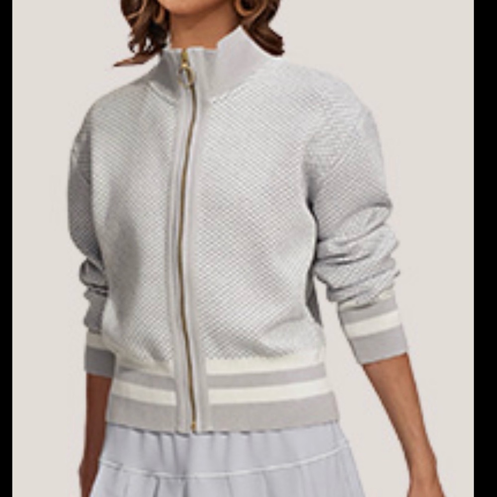 Light Gray Zip-Front Women's Knit Bomber Sweater